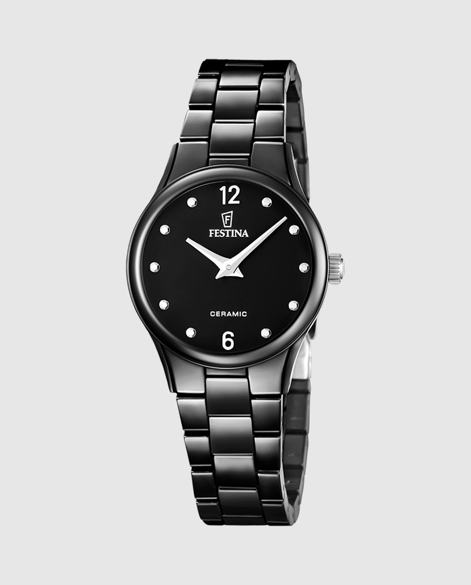 Imagem 0 de Relógio Analógico F20751 7 Ceramic de Cerâmica em Preto