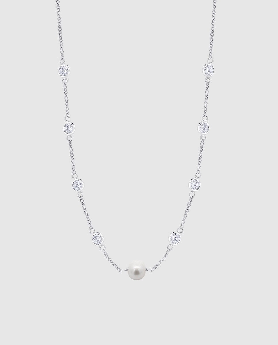Colar Lotus Silver Lp3922-1 1 Pearls de Prata com Acabamento Brilhante e Zircónios Branco-1