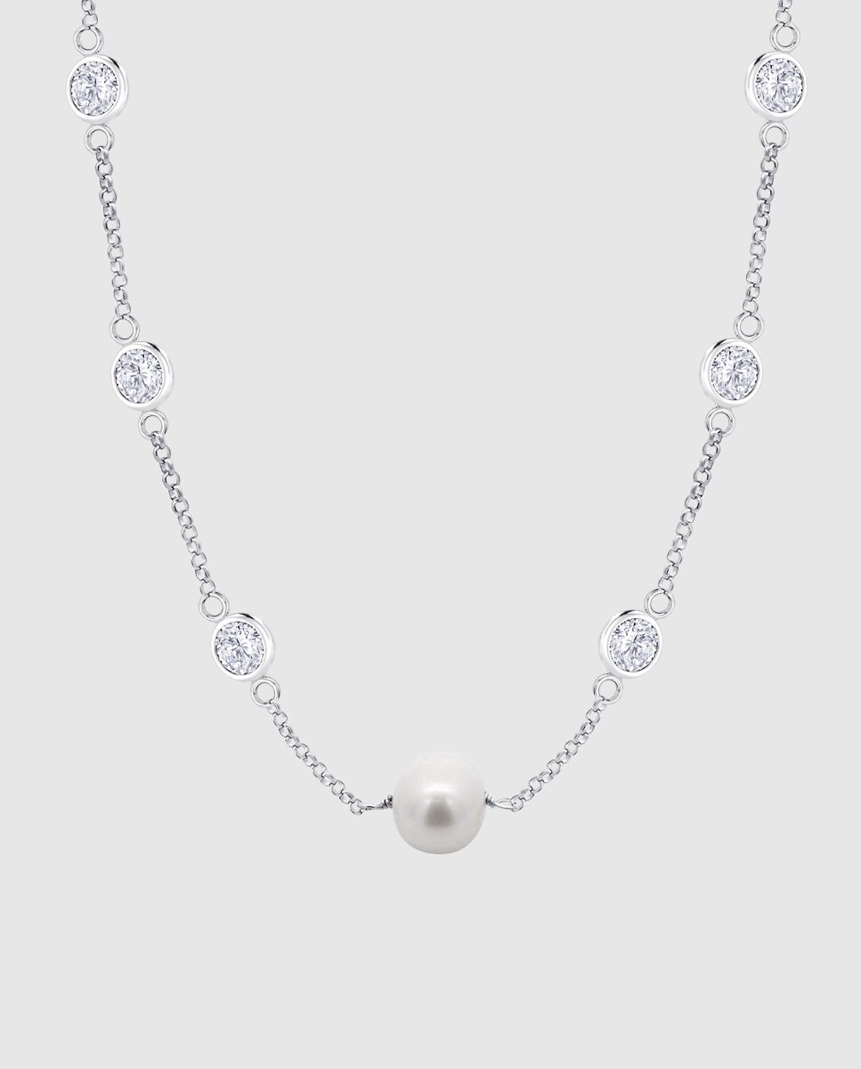 Colar Lotus Silver Lp3922-1 1 Pearls de Prata com Acabamento Brilhante e Zircónios Branco-2
