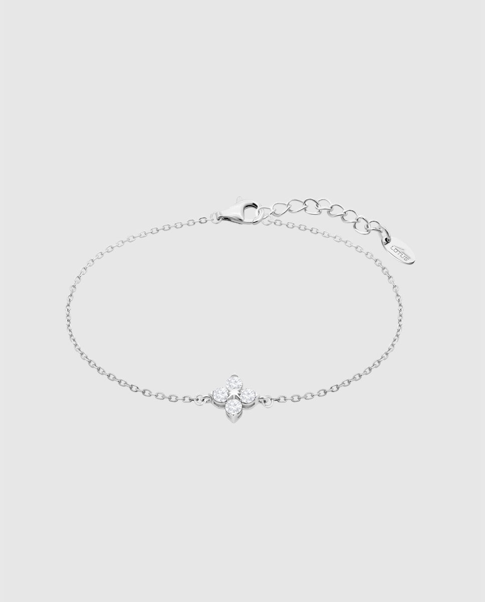 Pulseira Lotus Silver Lp3926-2 1 Beyond Classics de Prata com Acabamento Brilhante e Zirconita e Motivo Flor Prata-1