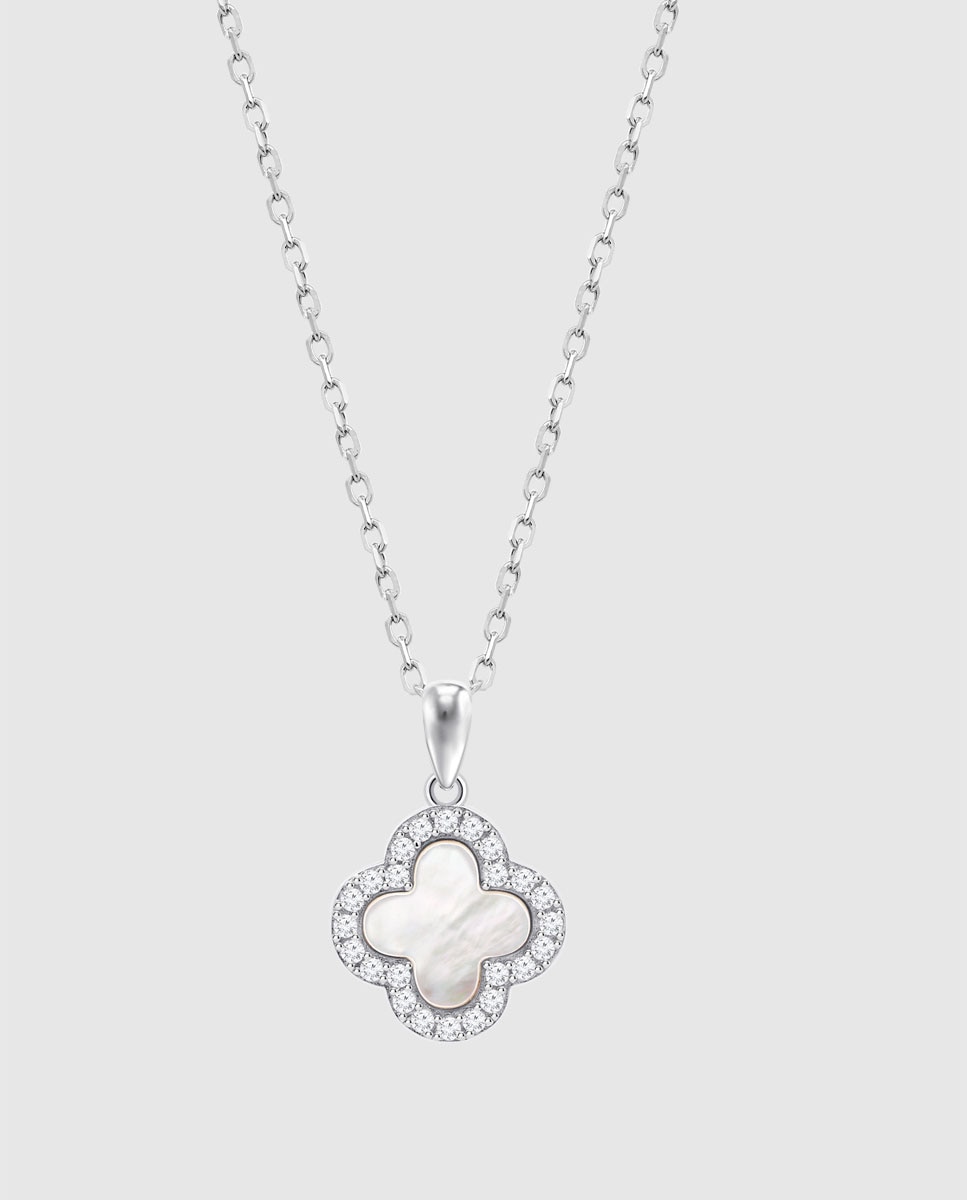 Imagem 0 de Corrente com Pendente Lotus Silver Lp3927-1 1 Trendy de Prata com Acabamento Brilhante com Zirconita e Motivo Flor