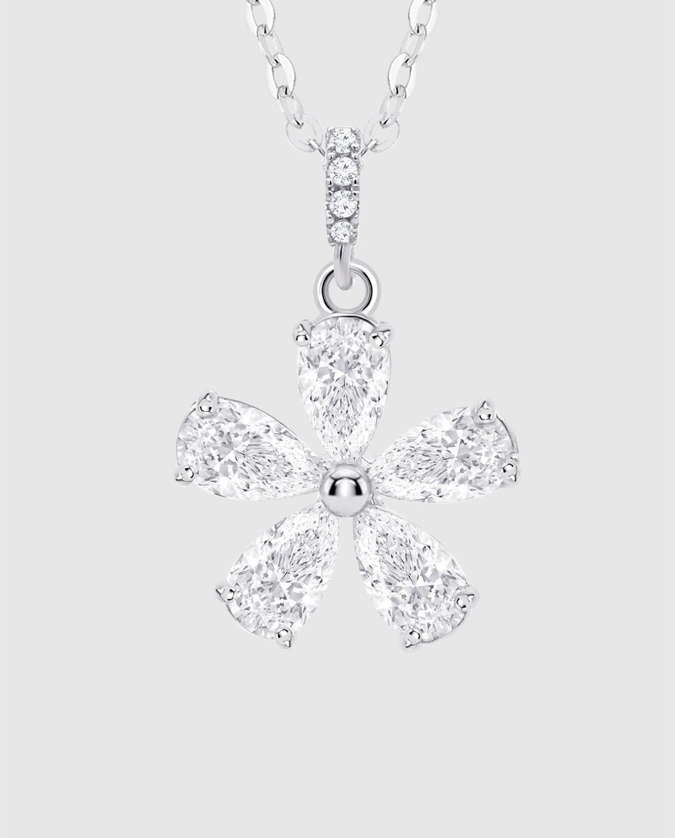 Colar Lotus Silver Lp3929-1/1 Beyond Classics de Prata com Acabamento Brilhante com Zirconita e Motivo Flor Branco-2