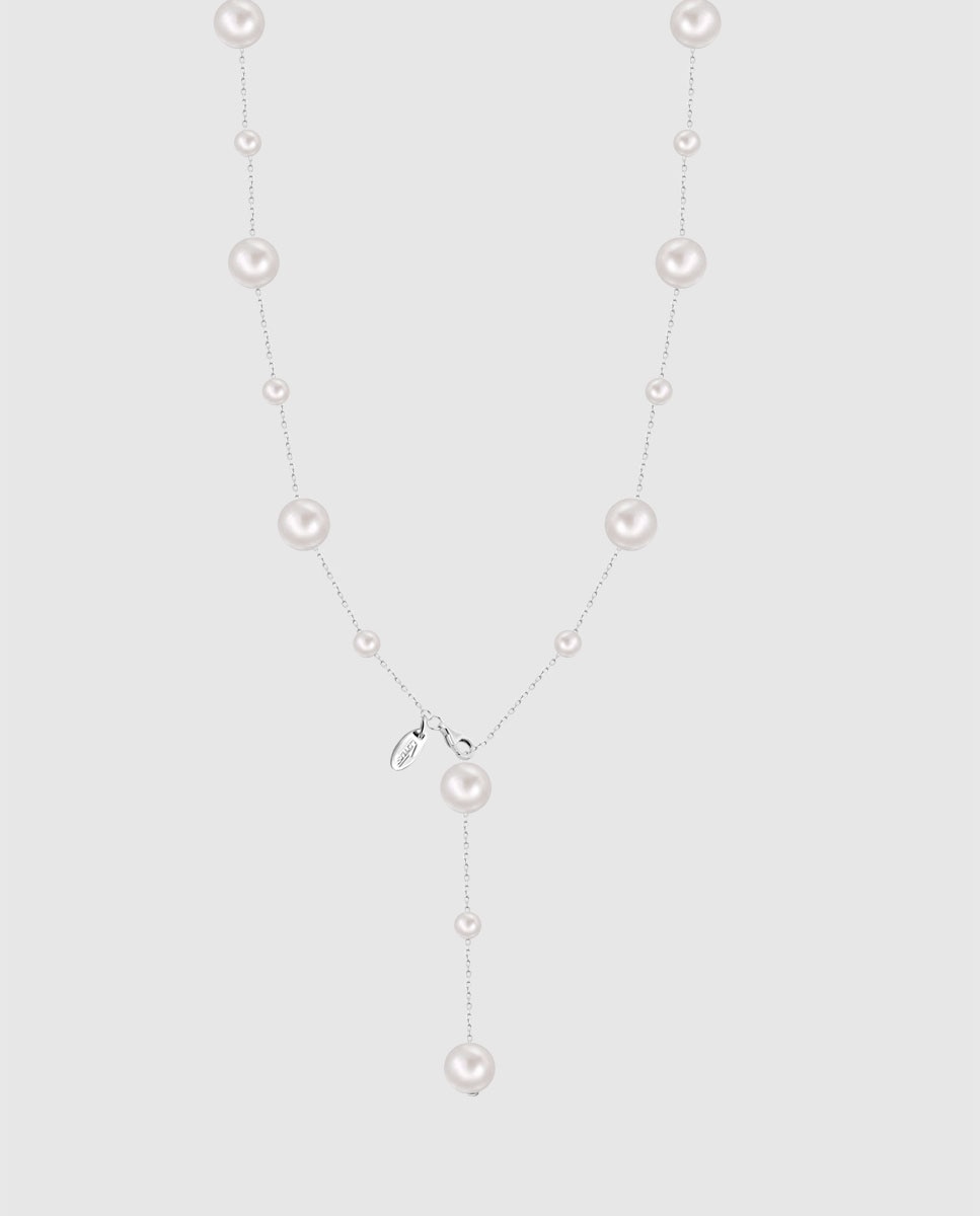 Corrente com Pendentes Lotus Silver Lp3930-1 1 Pearls de Prata com Acabamento Brilhante com Pérola Cultivada e Motivo Natureza Cru-1