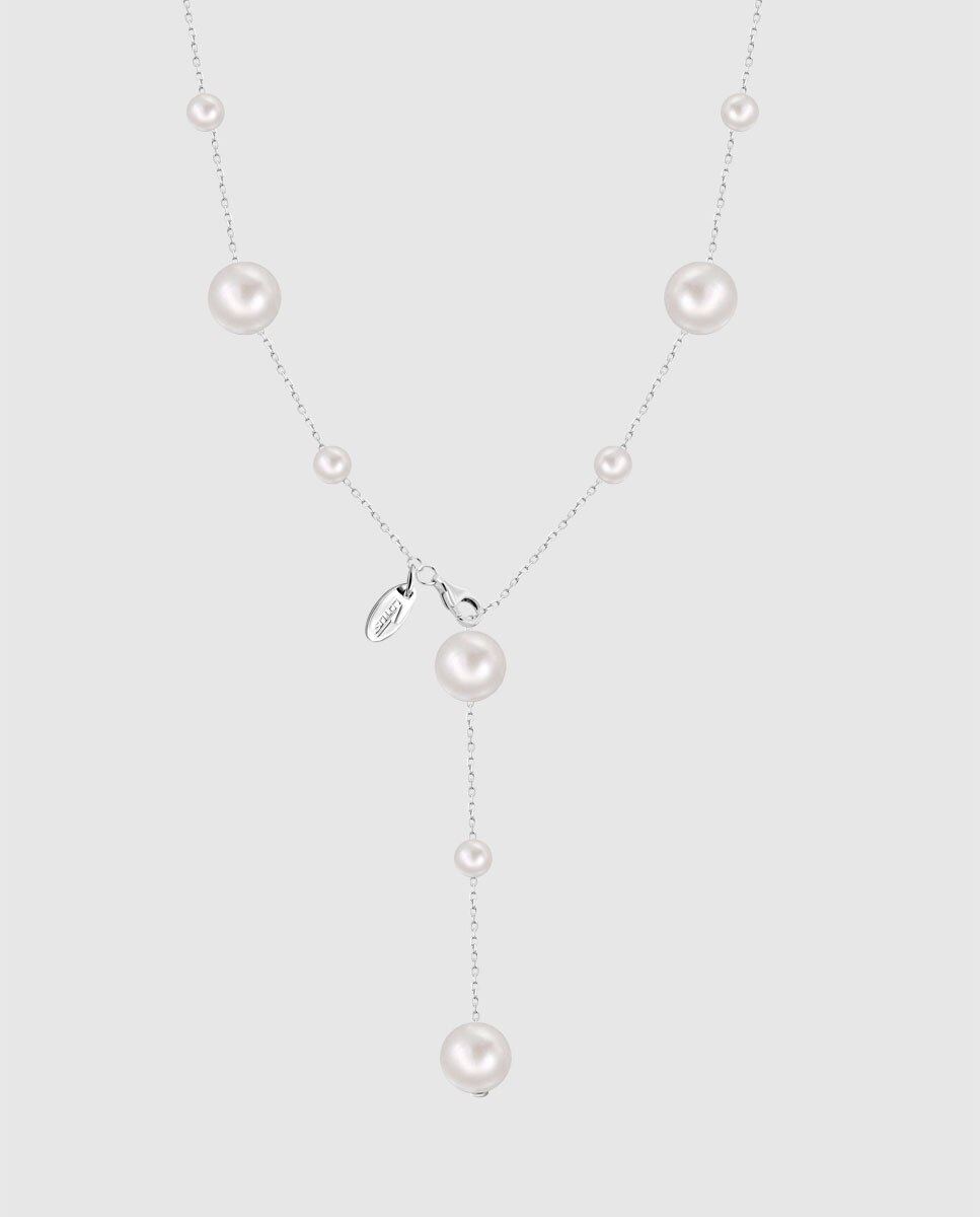 Corrente com Pendentes Lotus Silver Lp3930-1 1 Pearls de Prata com Acabamento Brilhante com Pérola Cultivada e Motivo Natureza Cru-2