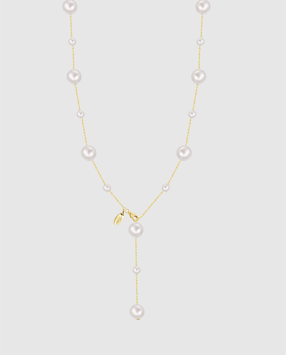 Corrente com Pingente Lotus Silver Lp3930-1 2 Pearls de Prata com Acabamento Brilhante Prata-1