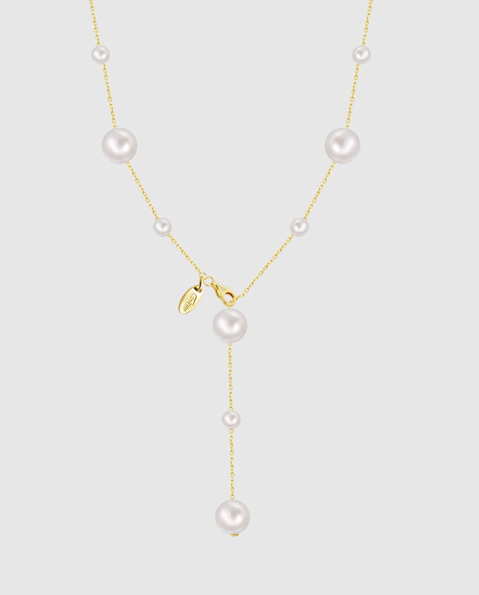 Corrente com Pingente Lotus Silver Lp3930-1 2 Pearls de Prata com Acabamento Brilhante Prata-2