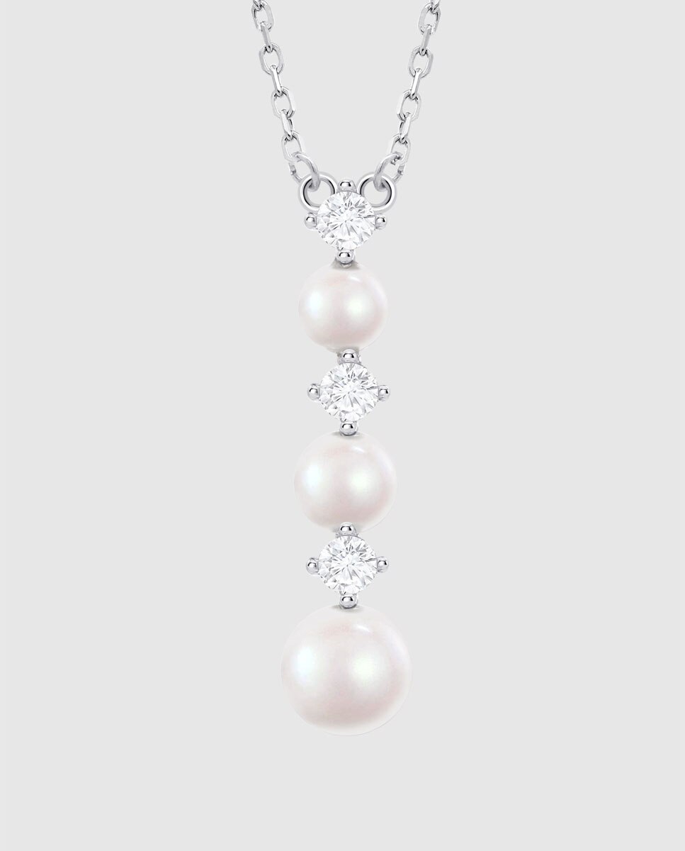 Corrente com Pendentes Lotus Silver Lp3931-1 1 Pearls de Prata com Acabamento Brilhante Prata-2
