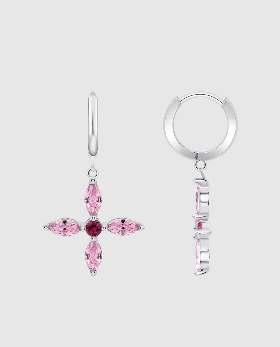 Brincos Lotus Silver Lp3933-4/2 Colors de Prata com Acabamento Brilhante e Zirconita e Motivo Flor Rosa-2