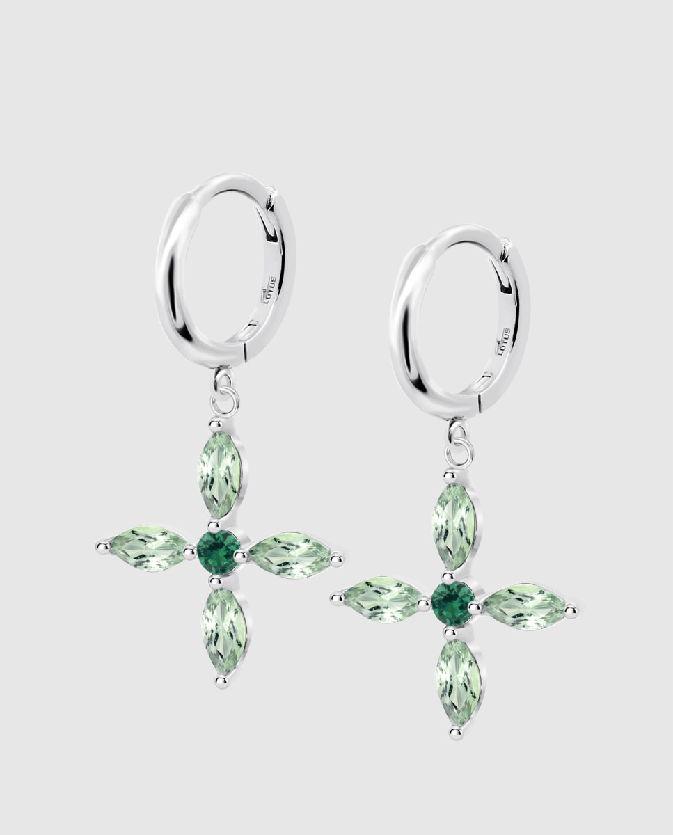 Brincos Lotus Silver Lp3933-4/3 Colors de Prata com Acabamento Brilhante e Zircônia e Motivo de Flor Verde-claro-1