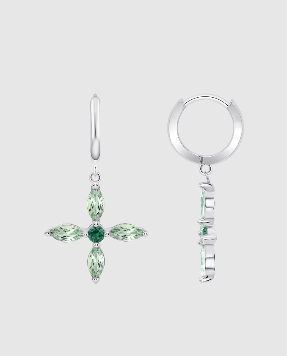 Brincos Lotus Silver Lp3933-4/3 Colors de Prata com Acabamento Brilhante e Zircônia e Motivo de Flor Verde-claro-2