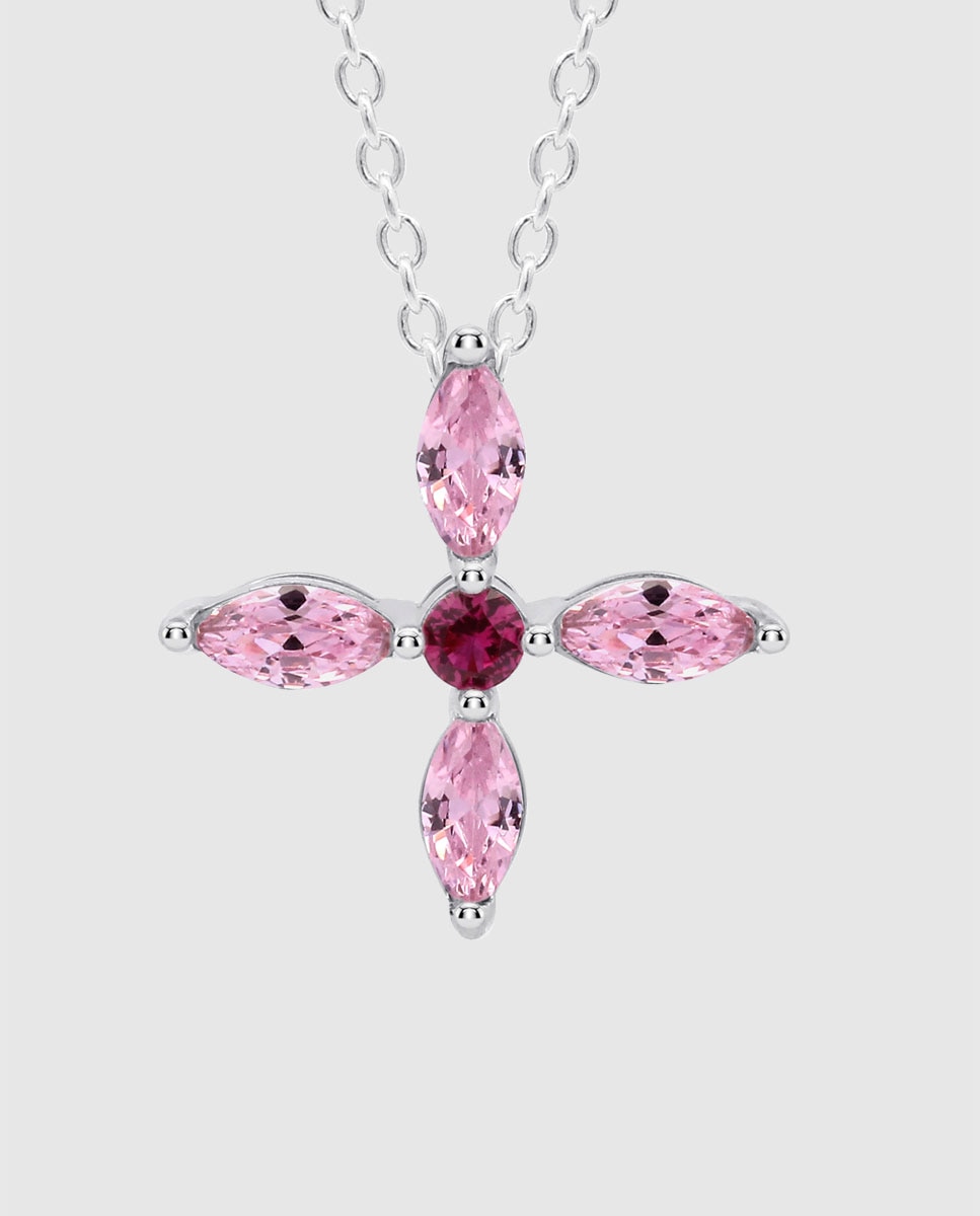 Colar Lotus Silver Lp3933-1 2 Colors de Prata com Acabamento Brilhante e Zirconita e Motivo Flor Rosa-2