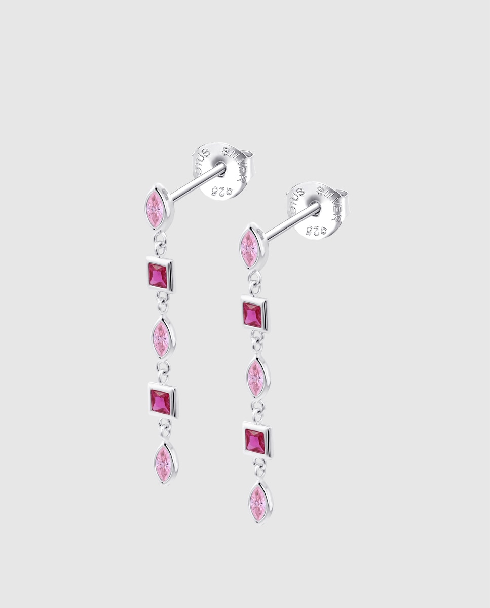 Brincos Lotus Silver Lp3934-4/3 Glam de Prata com Acabamento Brilhante e Zirconita Prata / Rosa-1