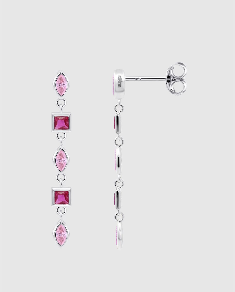 Brincos Lotus Silver Lp3934-4/3 Glam de Prata com Acabamento Brilhante e Zirconita Prata / Rosa-2