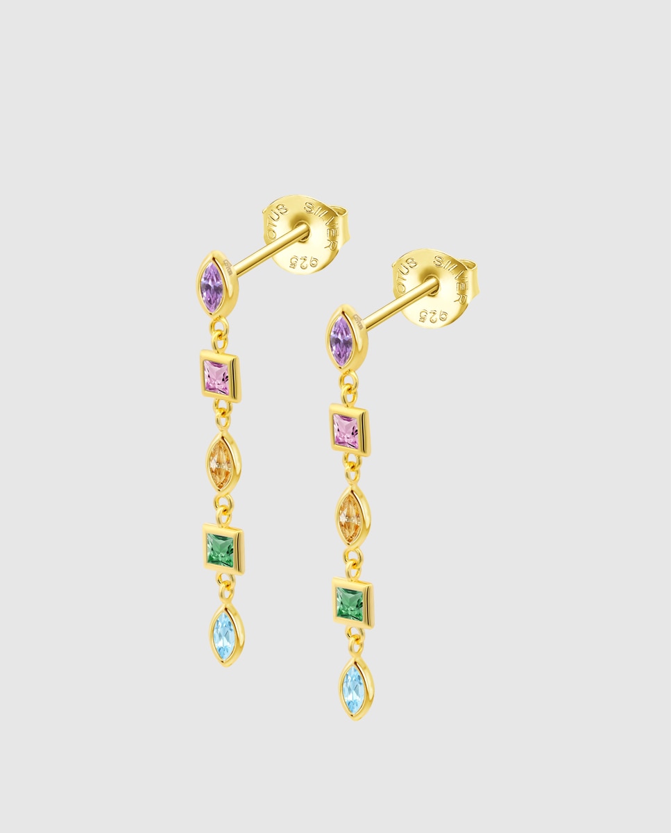 Brincos Lotus Silver Lp3934-4/4 Glam de Prata com Acabamento Brilhante com Zircónios e Motivo Fantasia Azul / Amarelo-1