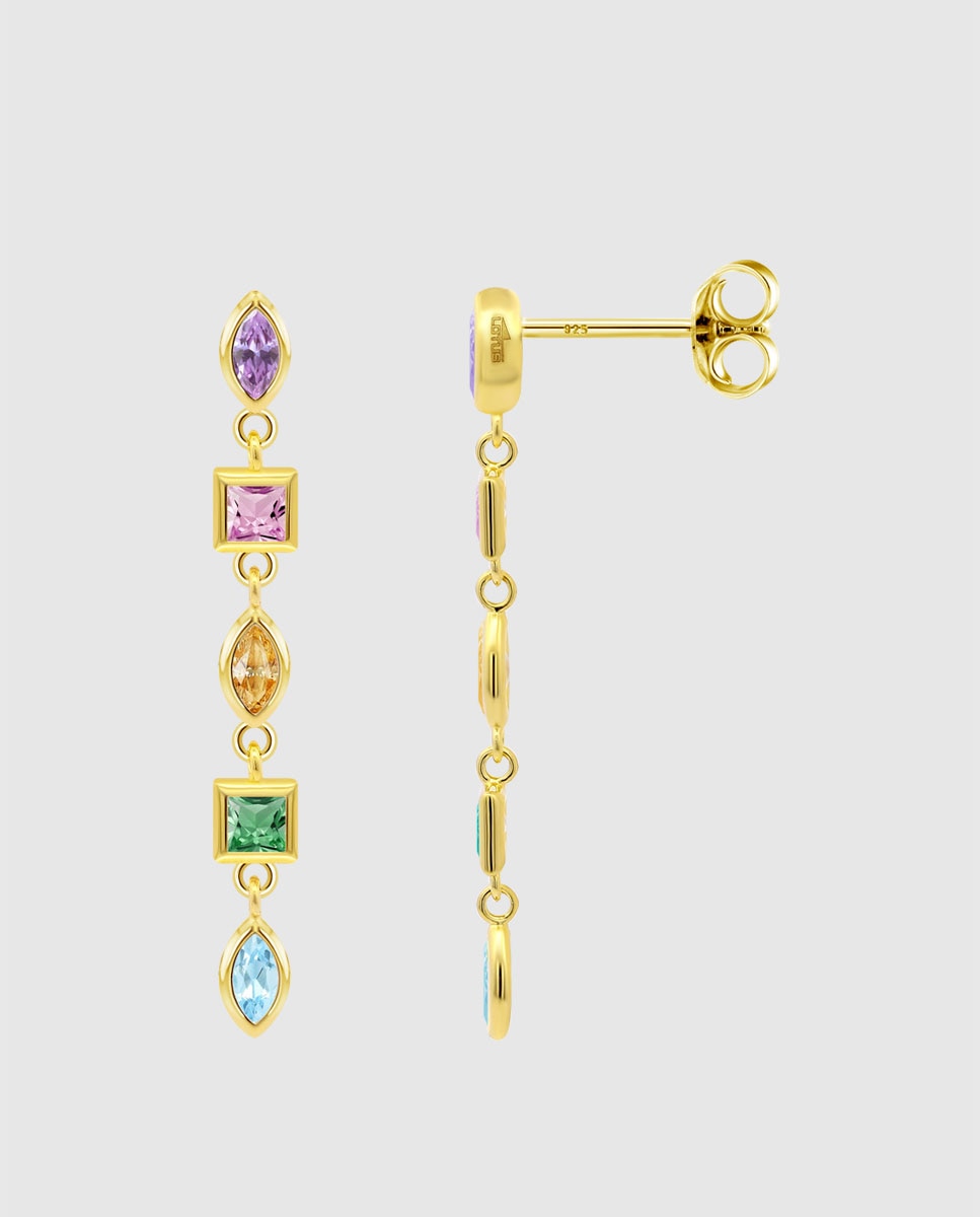 Brincos Lotus Silver Lp3934-4/4 Glam de Prata com Acabamento Brilhante com Zircónios e Motivo Fantasia Azul / Amarelo-2