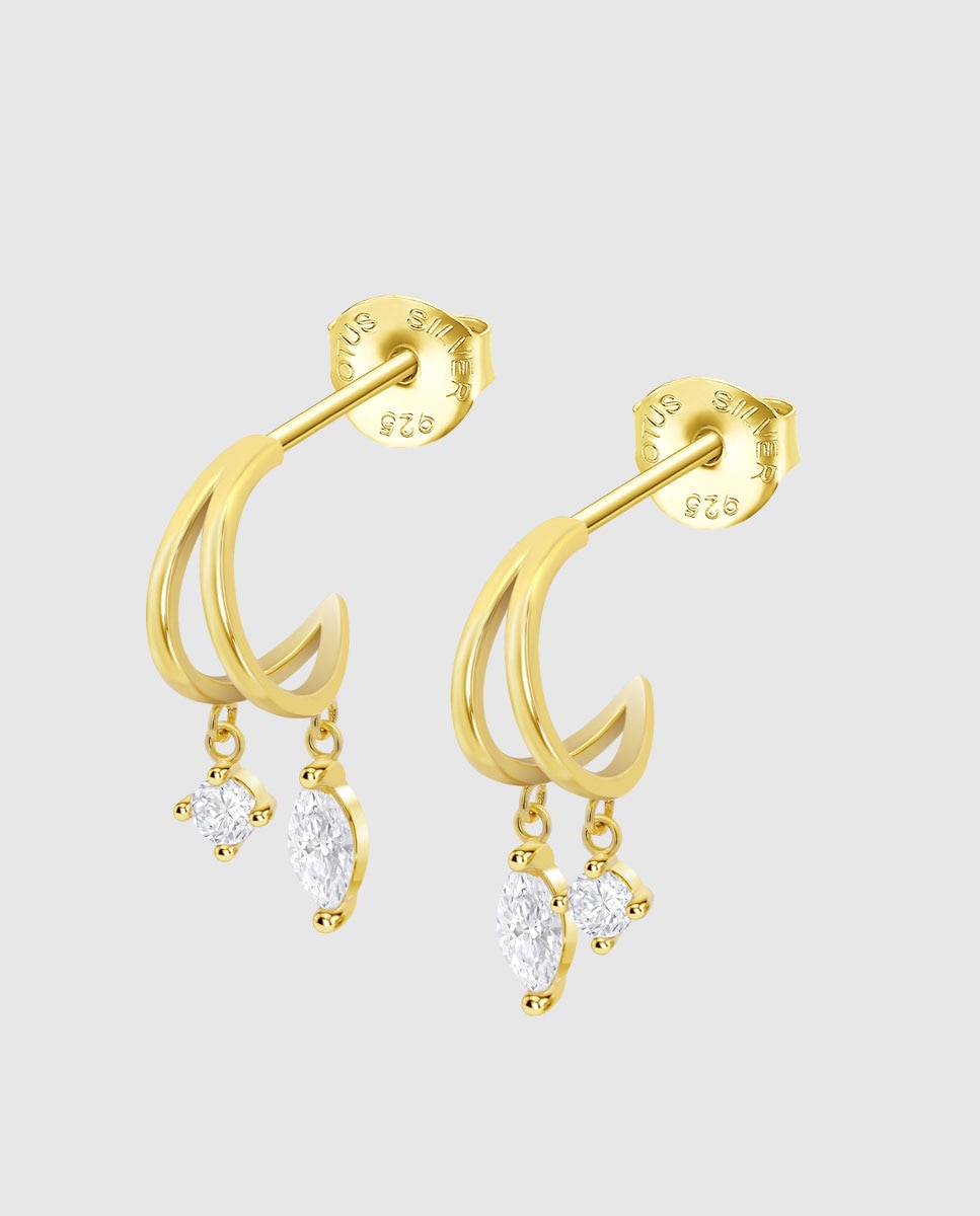 Brincos Compridos Lotus Silver Lp3935-4 2 Trendy de Prata com Acabamento Brilhante Ouro-1