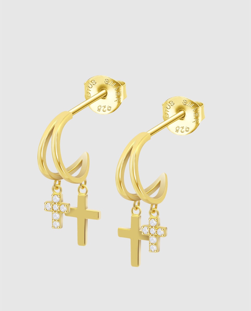 Brincos Compridos Lotus Silver Lp3936-4 2 Trendy de Prata com Acabamento Brilhante Ouro-1