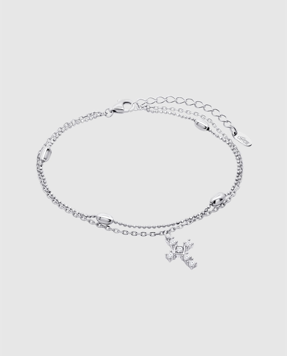 Pulseira Lotus Silver Lp3941-2/1 Trendy de Prata com Acabamento Brilhante e Zirconita e Motivo Cruz Branco-1