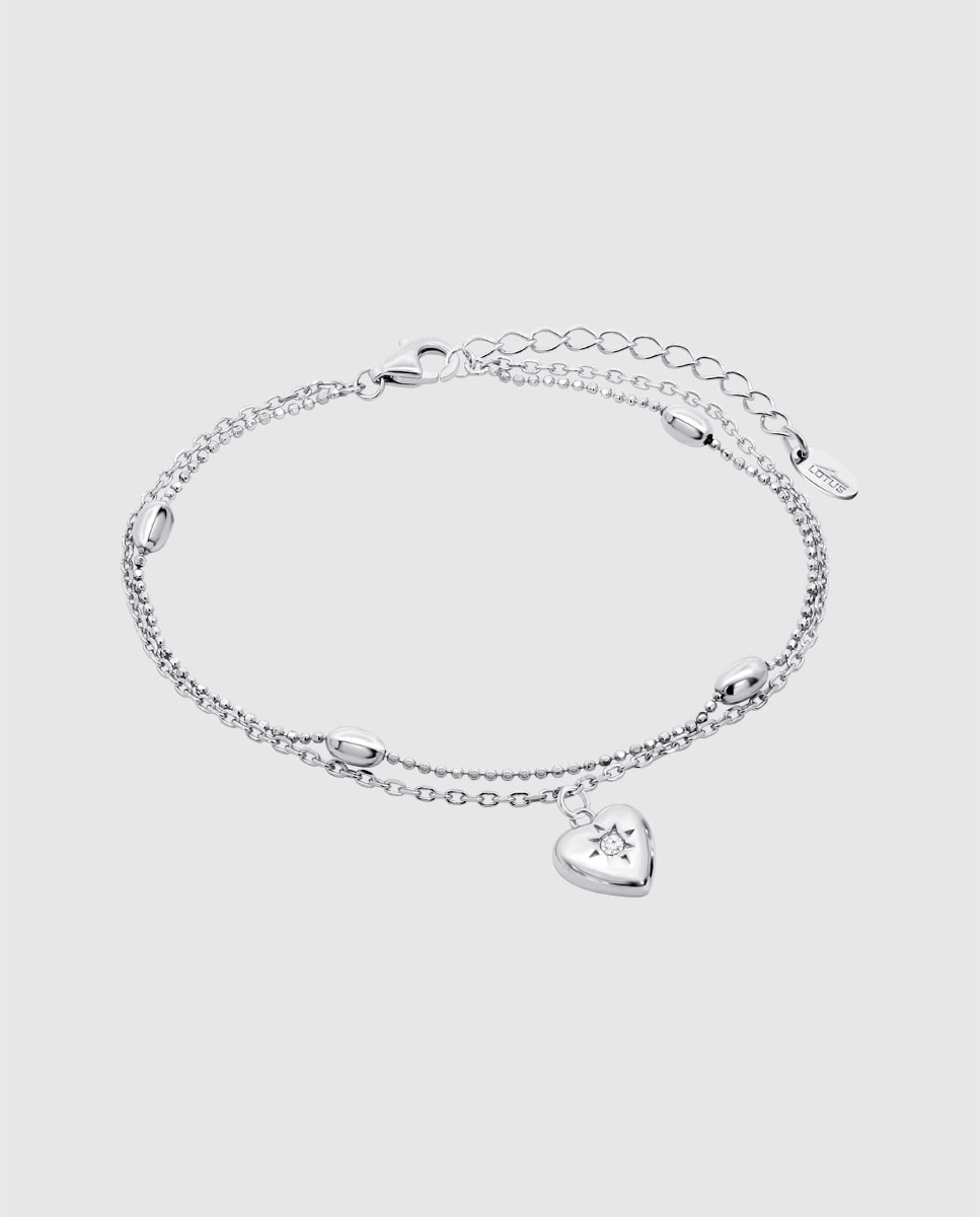 Pulseira Lotus Silver Lp3945-2/1 Trendy de Prata com Acabamento Brilhante e Zirconita e Motivo Coração Branco-1