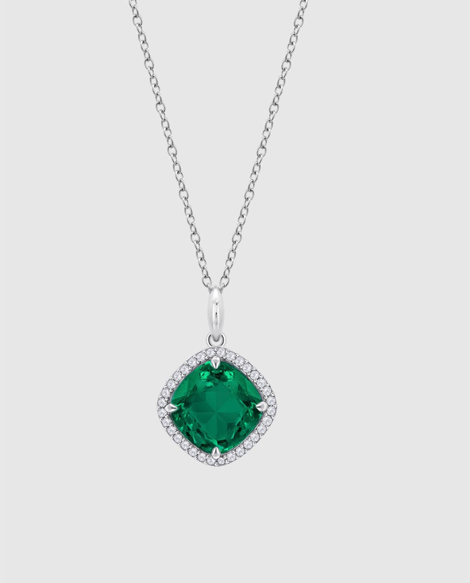 Colar Lotus Silver Lp3921-1/5 Colors de Prata com Acabamento Brilhante e Zirconita e Motivo Geométrico Verde-1