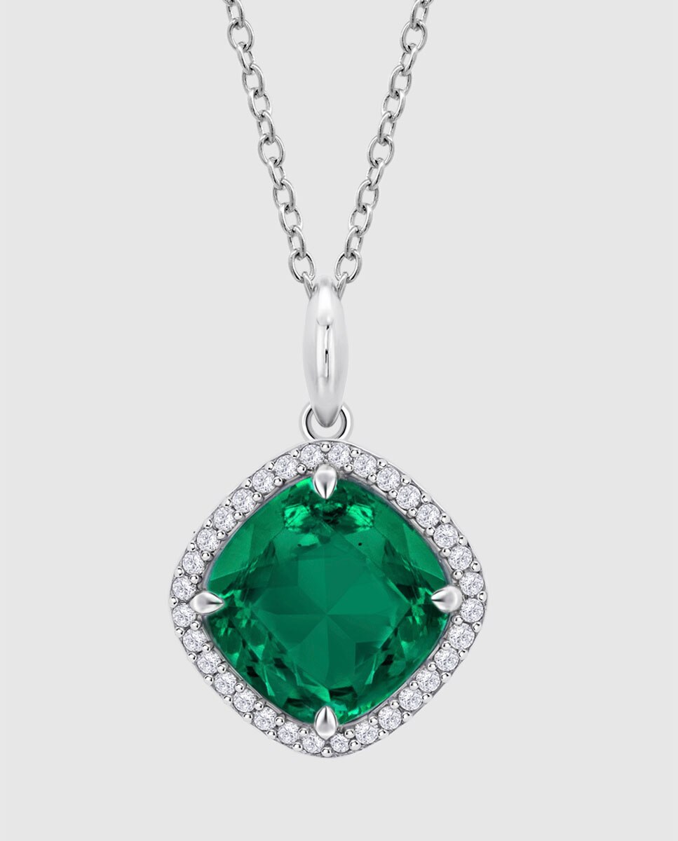 Colar Lotus Silver Lp3921-1/5 Colors de Prata com Acabamento Brilhante e Zirconita e Motivo Geométrico Verde-2