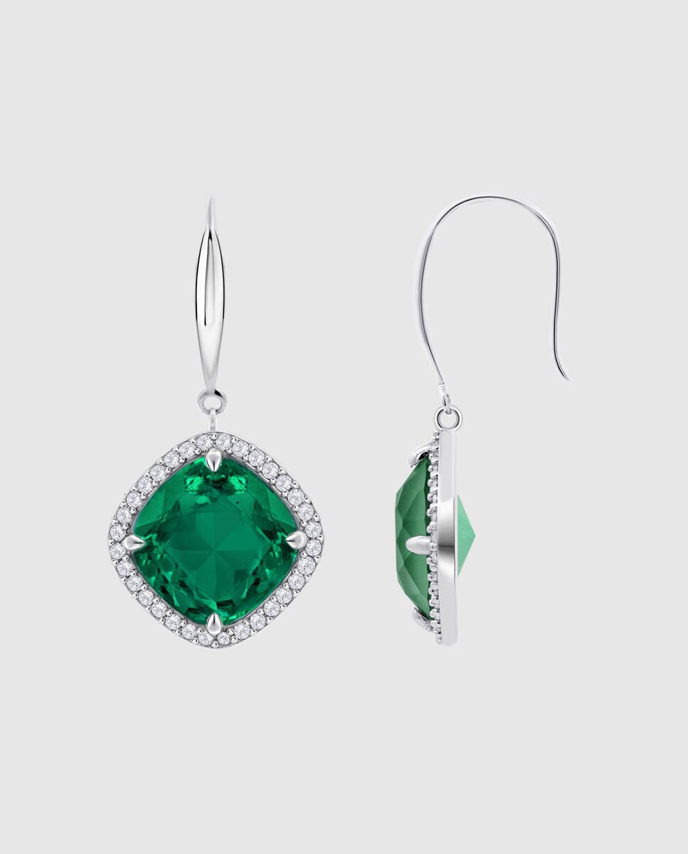 Brincos Lotus Silver Lp3921-4/5 Colors de Prata com Acabamento Brilhante e Zircónias com Motivo Geométrico Verde-2
