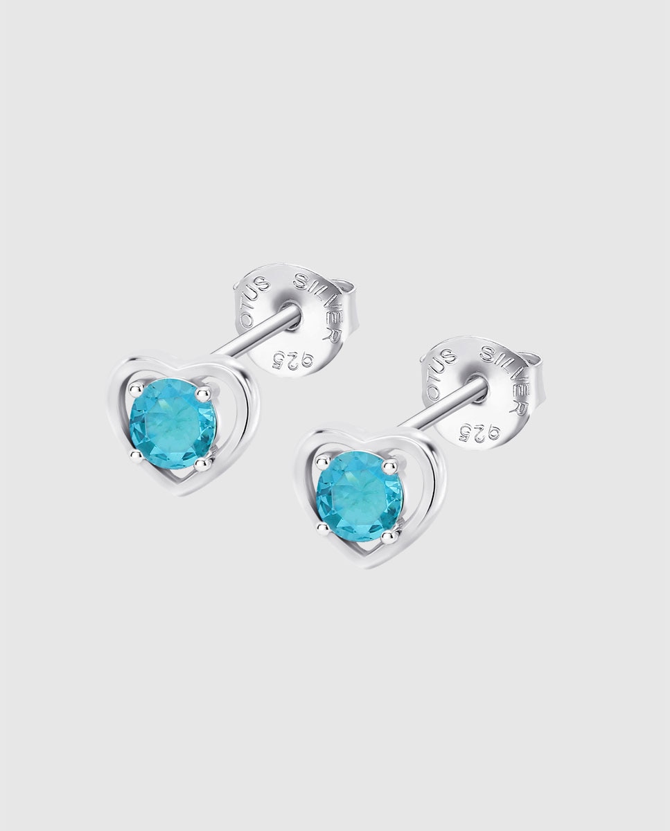 Brincos Lotus Silver Lp3092-4/4 Moments de Prata com Acabamento Brilhante e Zircônias com Motivo Coração Azul-1