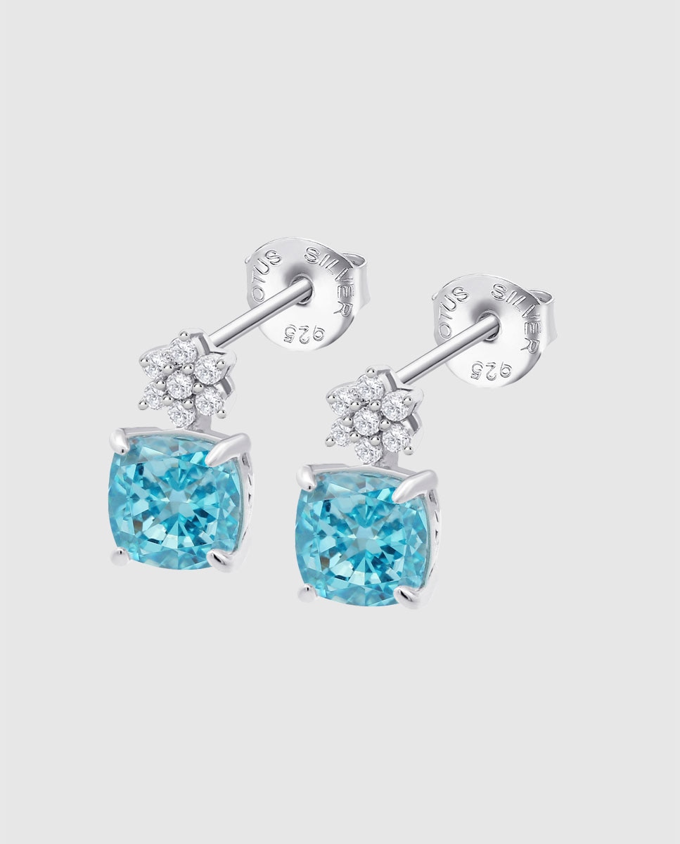 Brincos Lotus Silver Lp3903-4/2 Colors de Prata com Acabamento Brilhante e Zircônias Azul-1