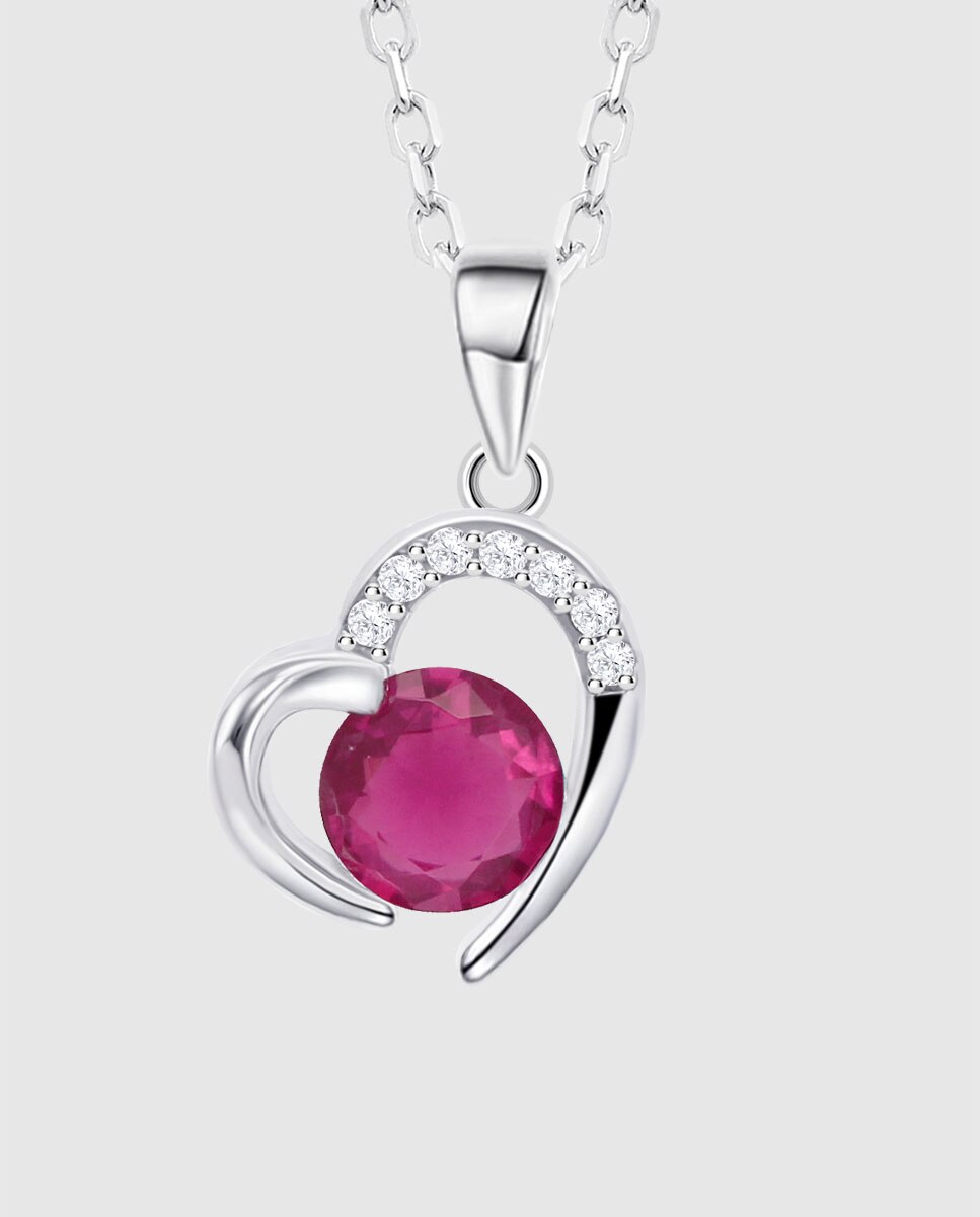 Colar Lotus Silver Lp3106-1/7 Moments de Prata com Acabamento Brilhante e Zirconita e Motivo Coração Vermelho-2