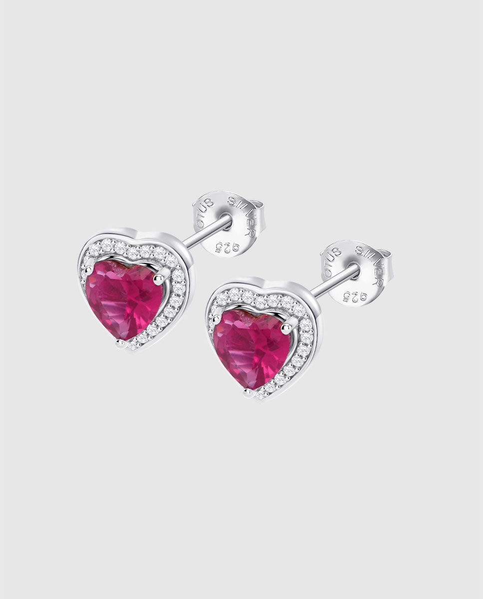 Brincos Lotus Silver Lp3784-4/3 Colors de Prata com Acabamento Brilhante e Zircônias com Coração Vermelho-1
