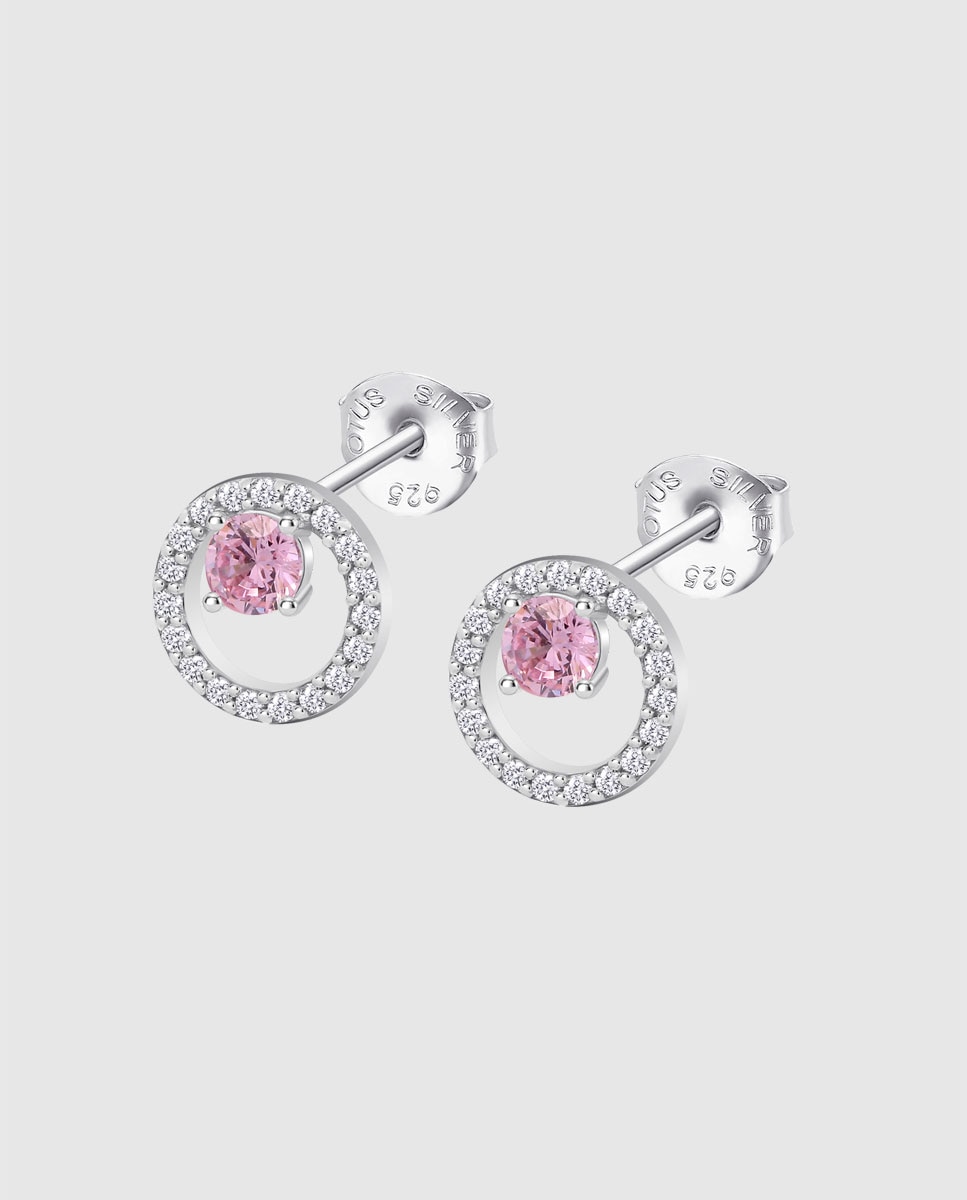 Brincos Lotus Silver Lp3080-4/3 Beyond Classics de Prata com Acabamento Brilhante e Zircônias Rosa-1