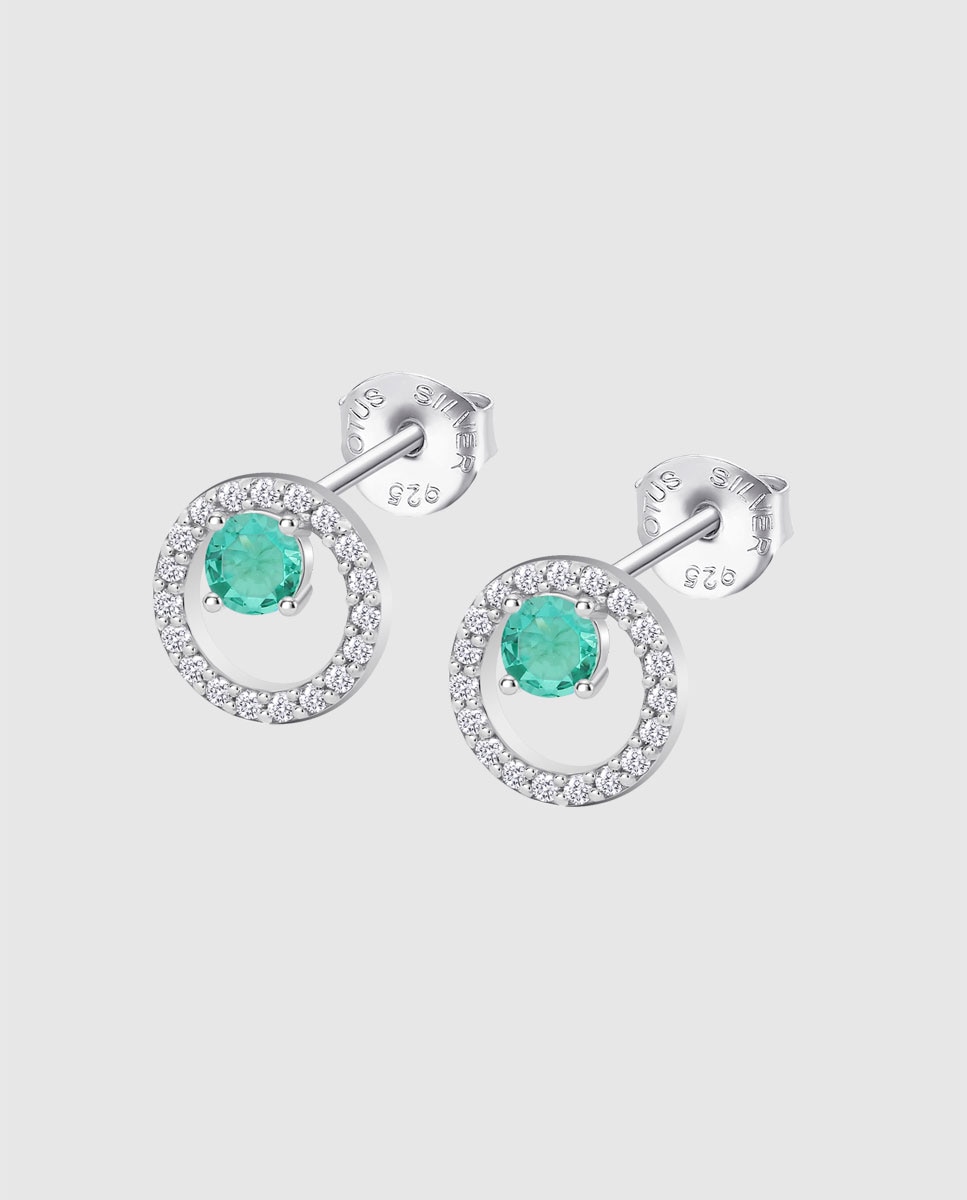 Brincos Lotus Silver Lp3080-4/5 Beyond Classics de Prata com Acabamento Brilhante e Zirconita e Motivo Geométrico Verde-1