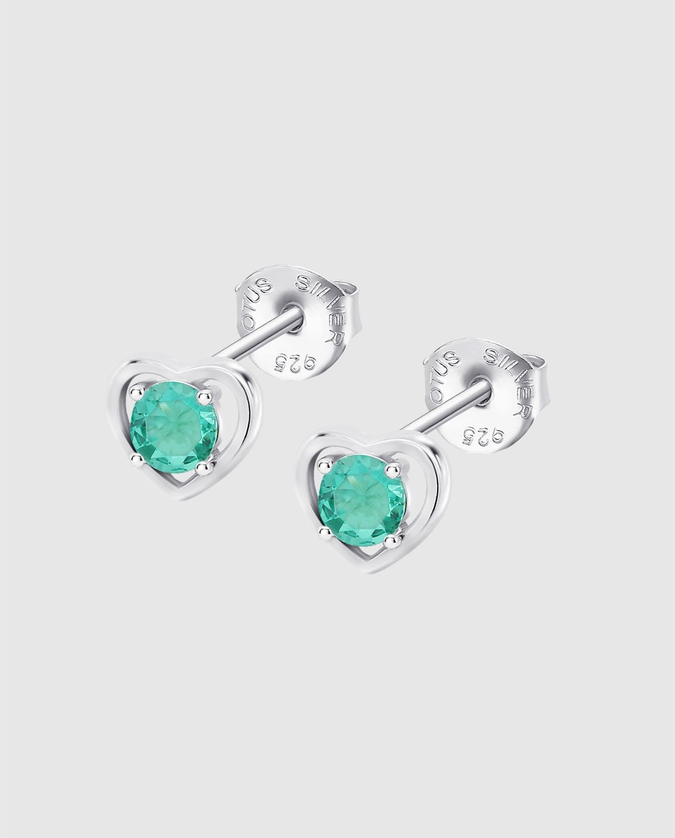 Brincos Lotus Silver Lp3092-4/5 Moments de Prata com Acabamento Brilhante e Zircónias com Coração Turquesa-1