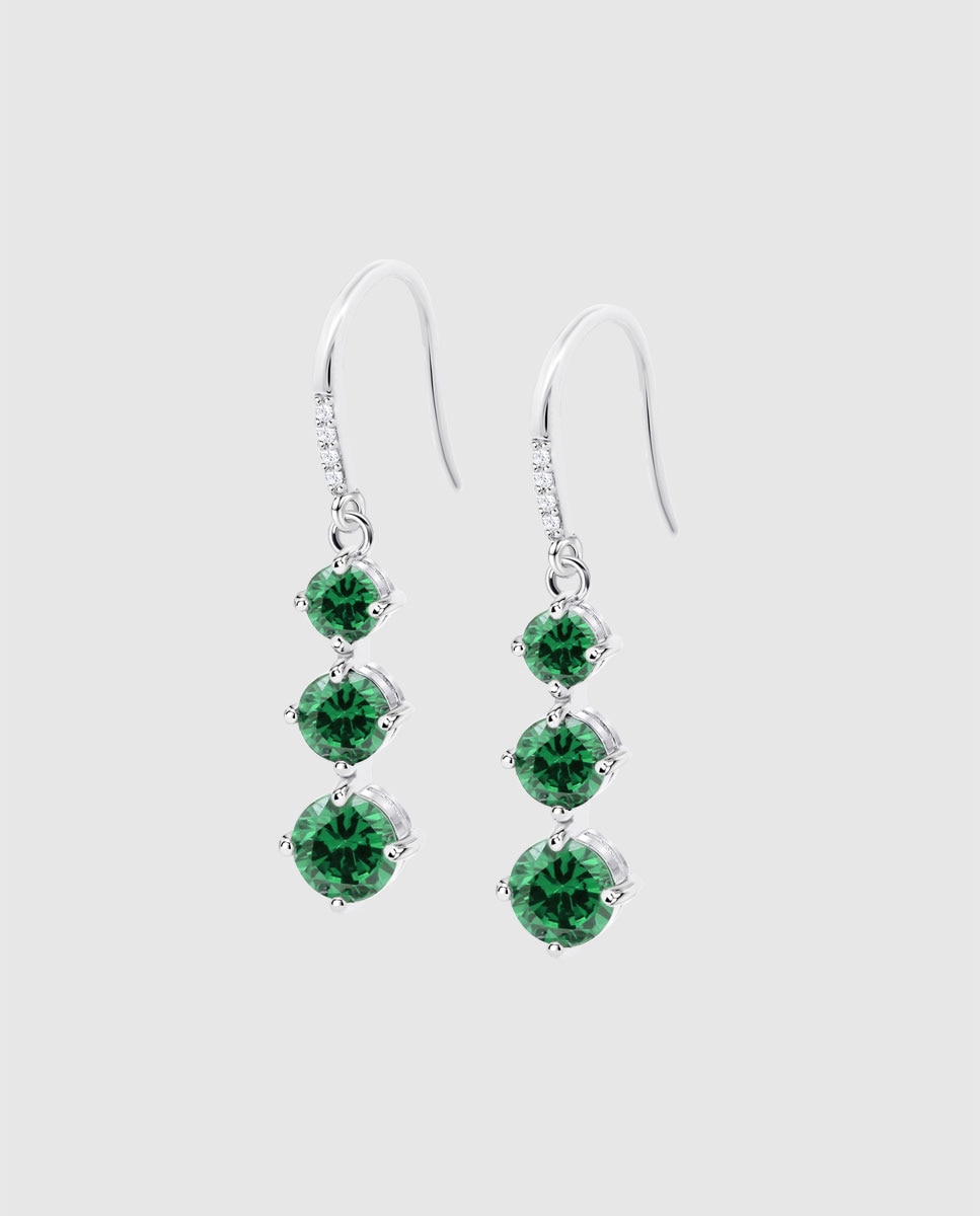 Brincos Lotus Silver Lp3785-4/3 Colors de Prata com Acabamento Brilhante e Zircônias Verde-1