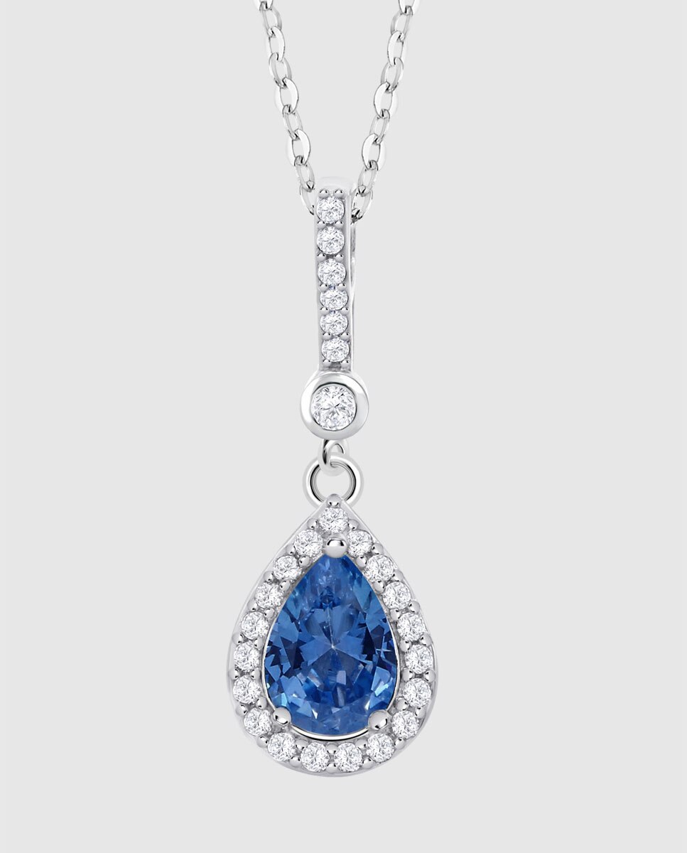 Colar Lotus Silver Lp1592-1/7 Glam de Prata com Acabamento Brilhante e Zirconita e Motivo Geométrico Azul-2
