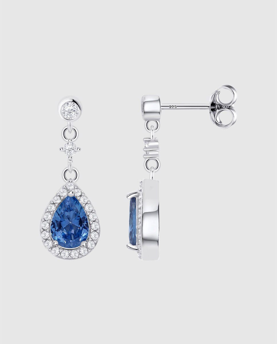 Brincos Lotus Silver Lp1592-4/7 Glam de Prata com Acabamento Brilhante e Zirconita e Motivo Geométrico Azul-2