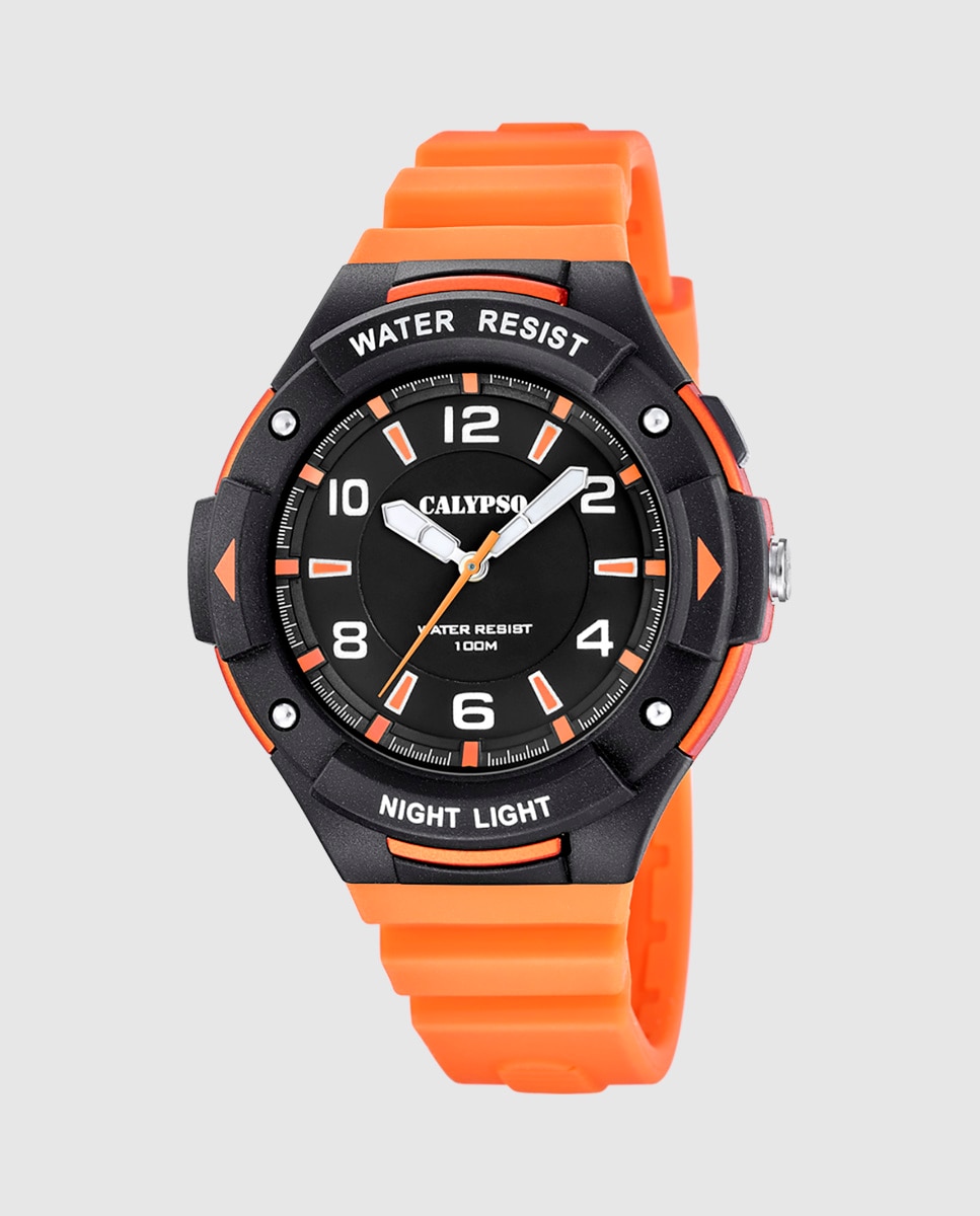 Relógio Analógico K5883 2 Street Style de Borracha em Laranja Laranja / Preto-1