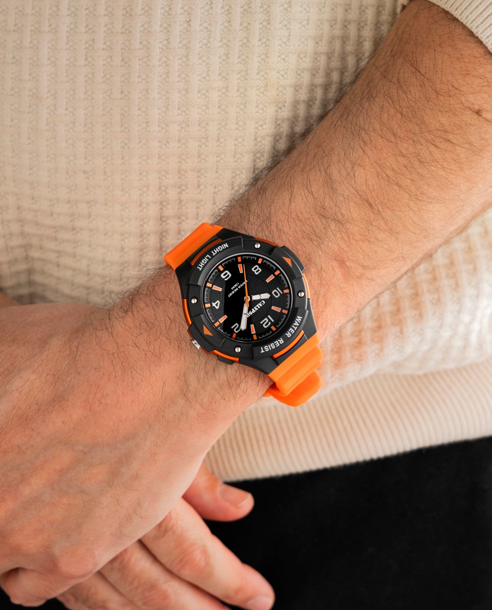 Relógio Analógico K5883 2 Street Style de Borracha em Laranja Laranja / Preto-2