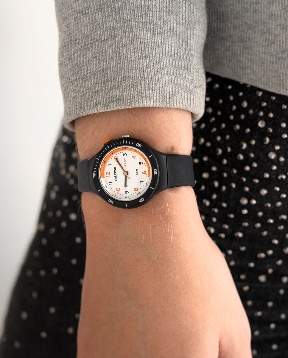 Relógio Analógico K5882 4 My First Watch de Borracha em Preto Preto / Laranja-2
