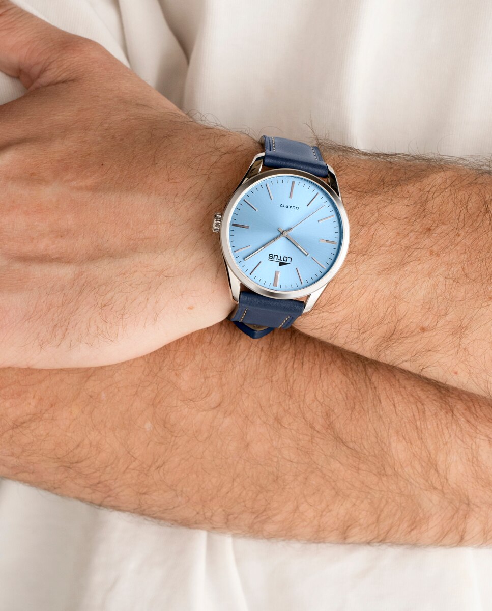 Relógio 19065 1 Minimalist de Pele em Azul Azul-2