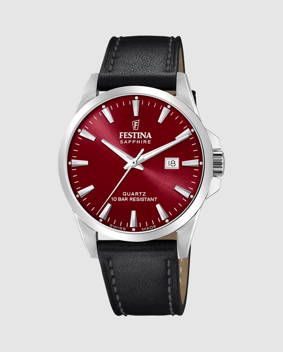 Relógio F20025/5 Swiss Made com Bracelete Clássica de Pele Preto-1