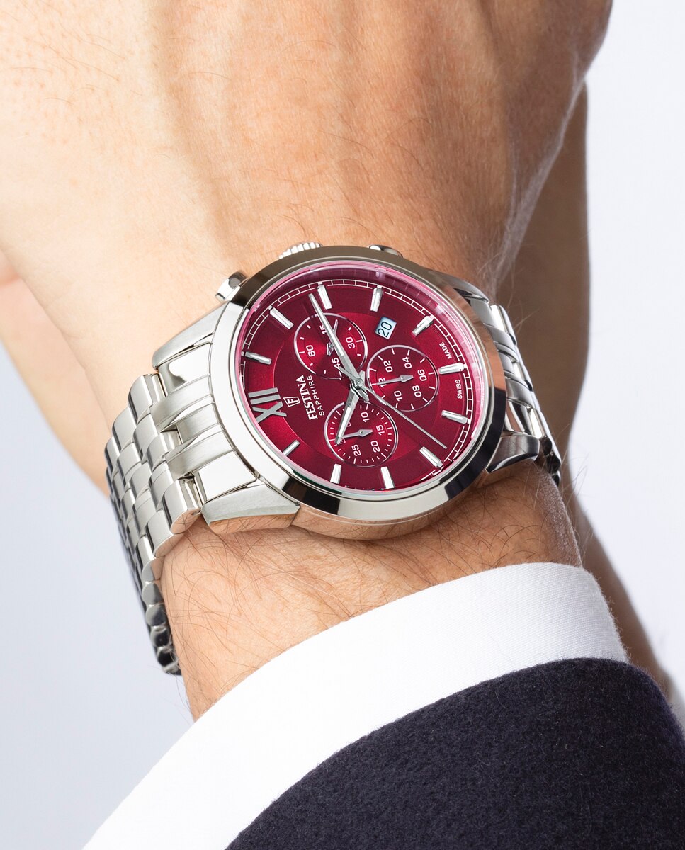 Relógio F20040/5 Chrono Swiss Made de Aço Prateado Prata-2