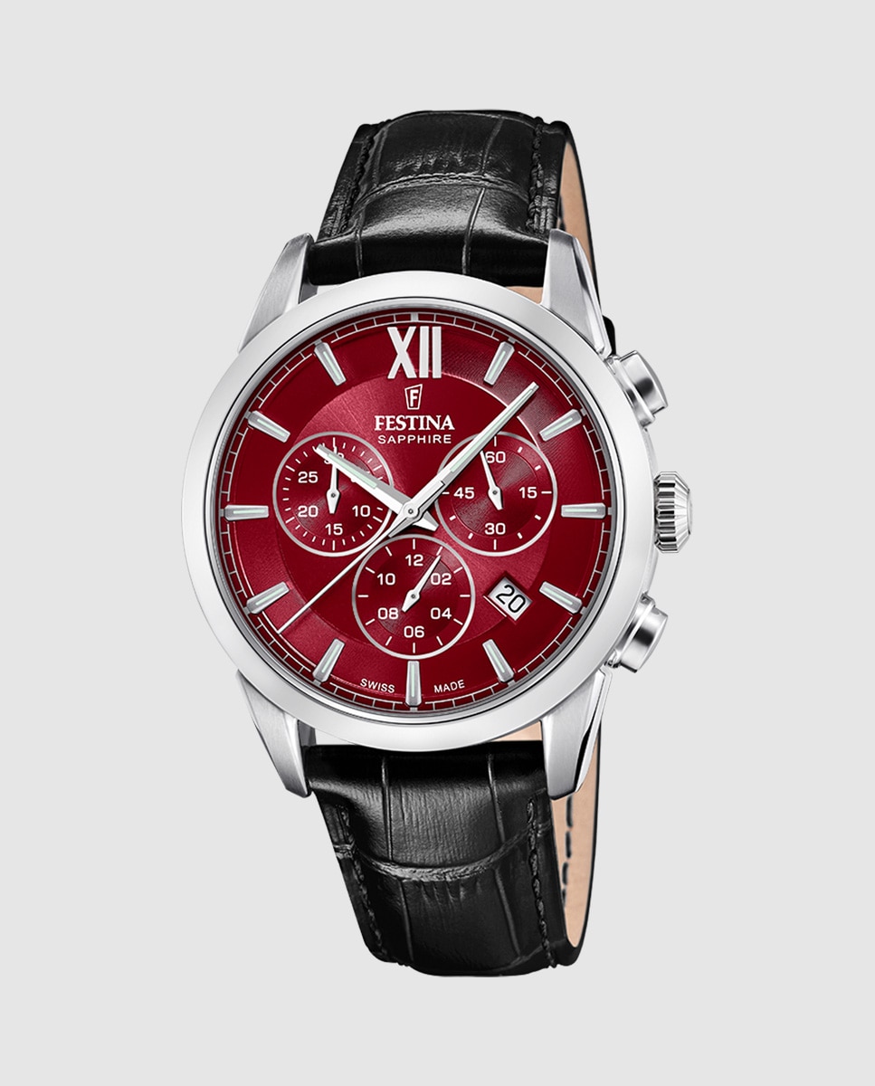 Imagem 0 de Relógio F20041/5 Chrono Swiss Made de Pele em Preto