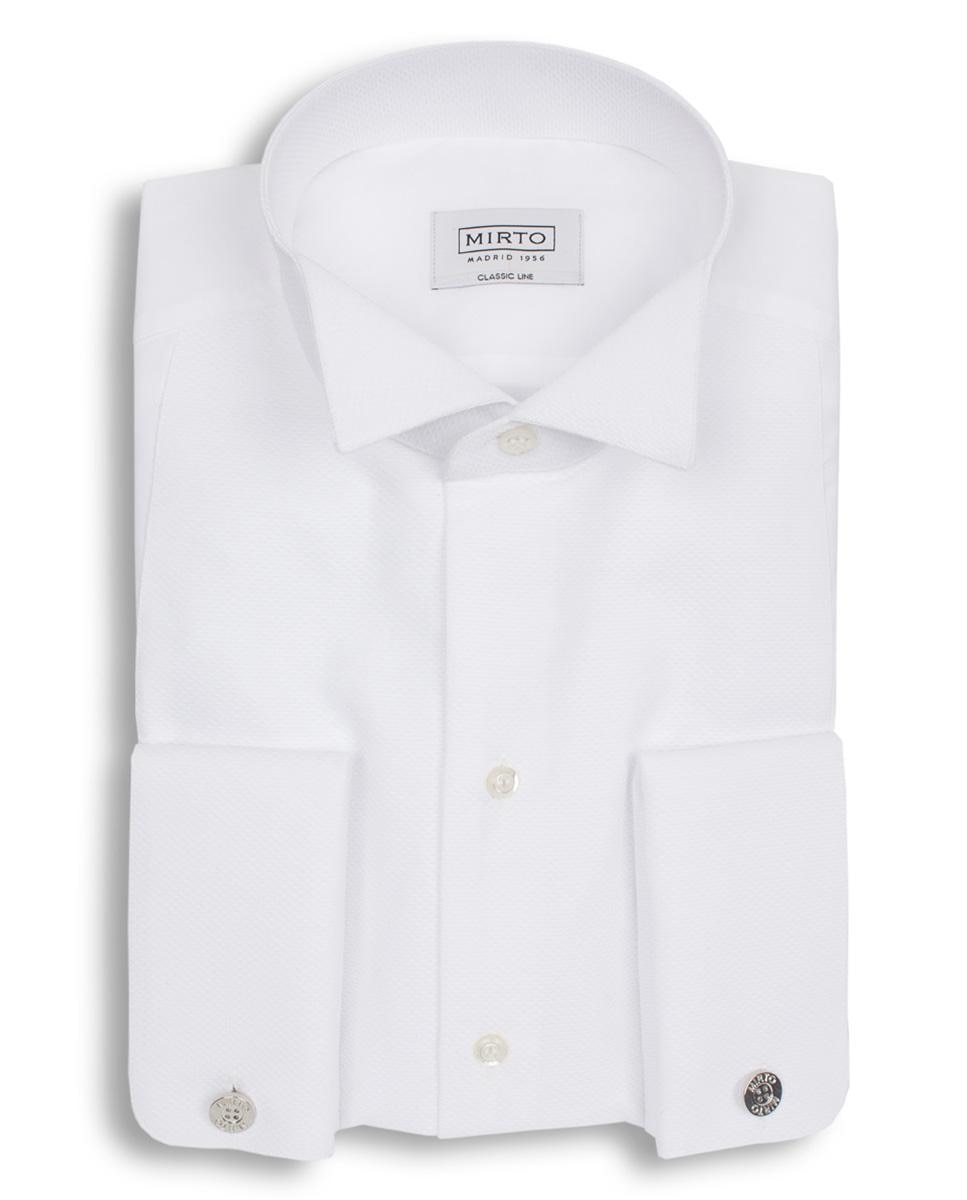 Camisa Smoking com Peitilho de Piqué Branco-4