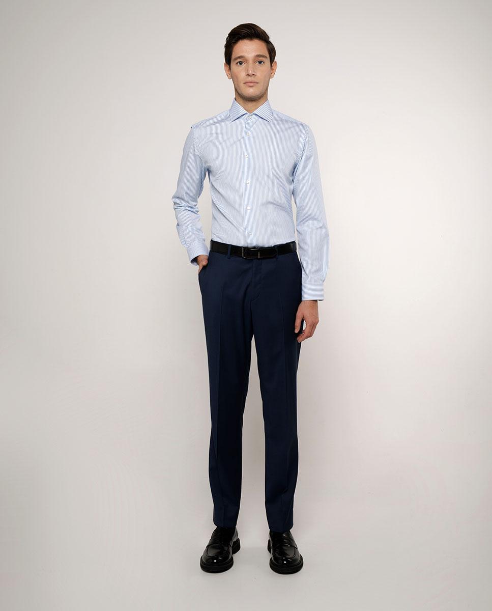 Camisa Classic Às Riscas em Azul Azul-claro-3