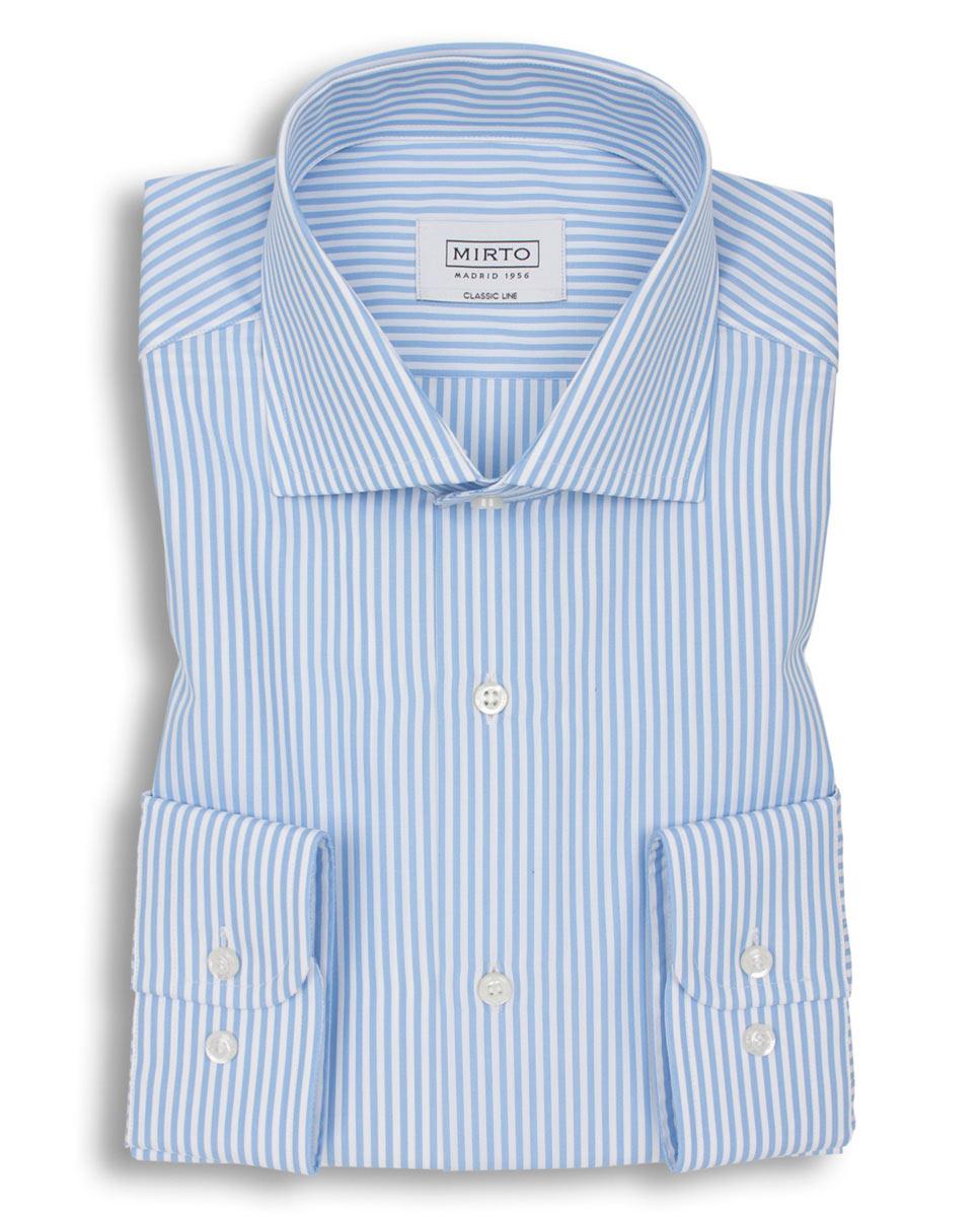 Camisa Classic Às Riscas em Azul Azul-claro-4