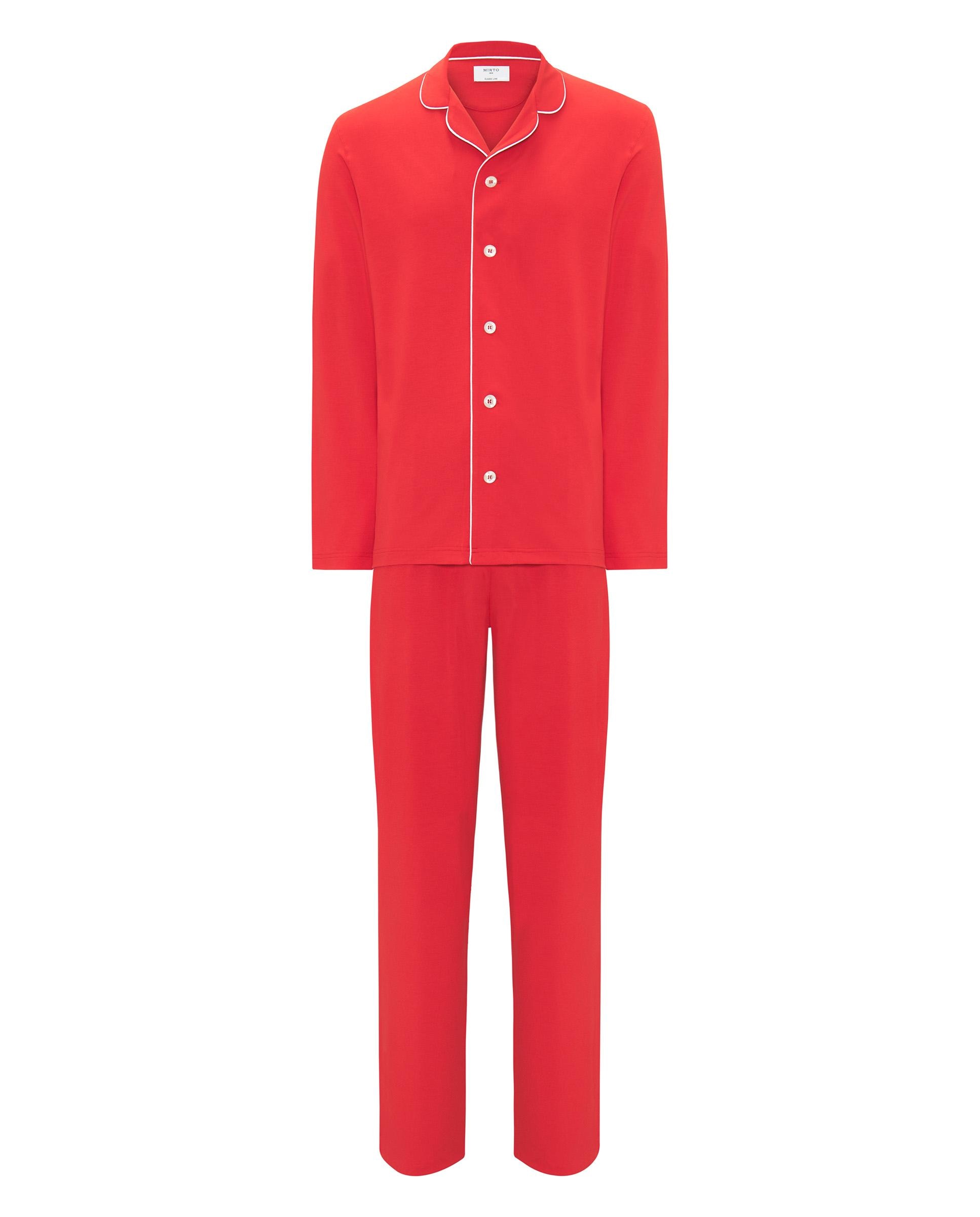 Pijama Comprido de Malha Modal em Vermelho Vermelho-4