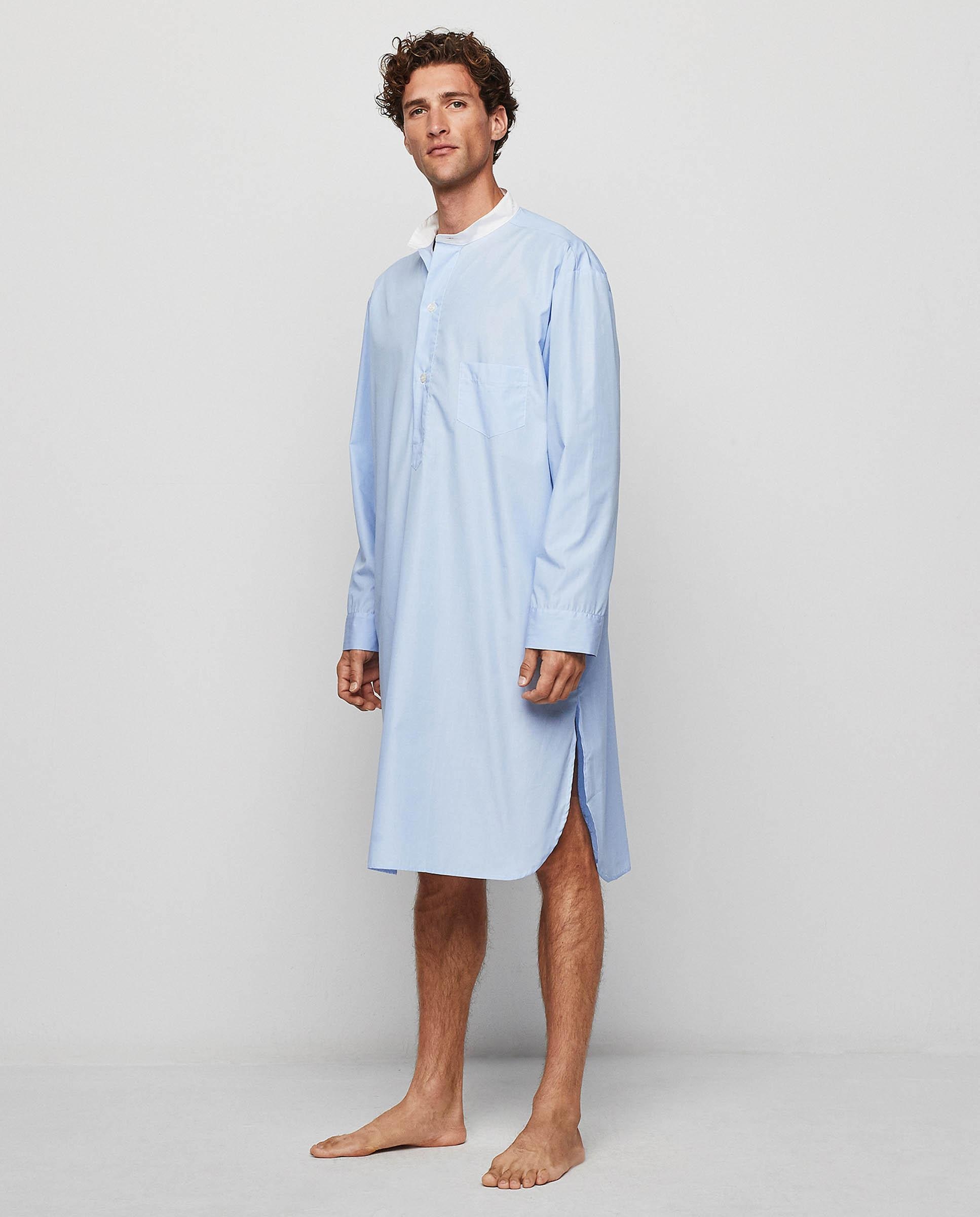 Camisola de Manga Comprida de Tecido Algodão Azul-claro-1