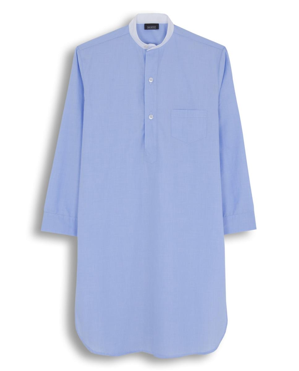 Camisola de Manga Comprida de Tecido Algodão Azul-claro-2