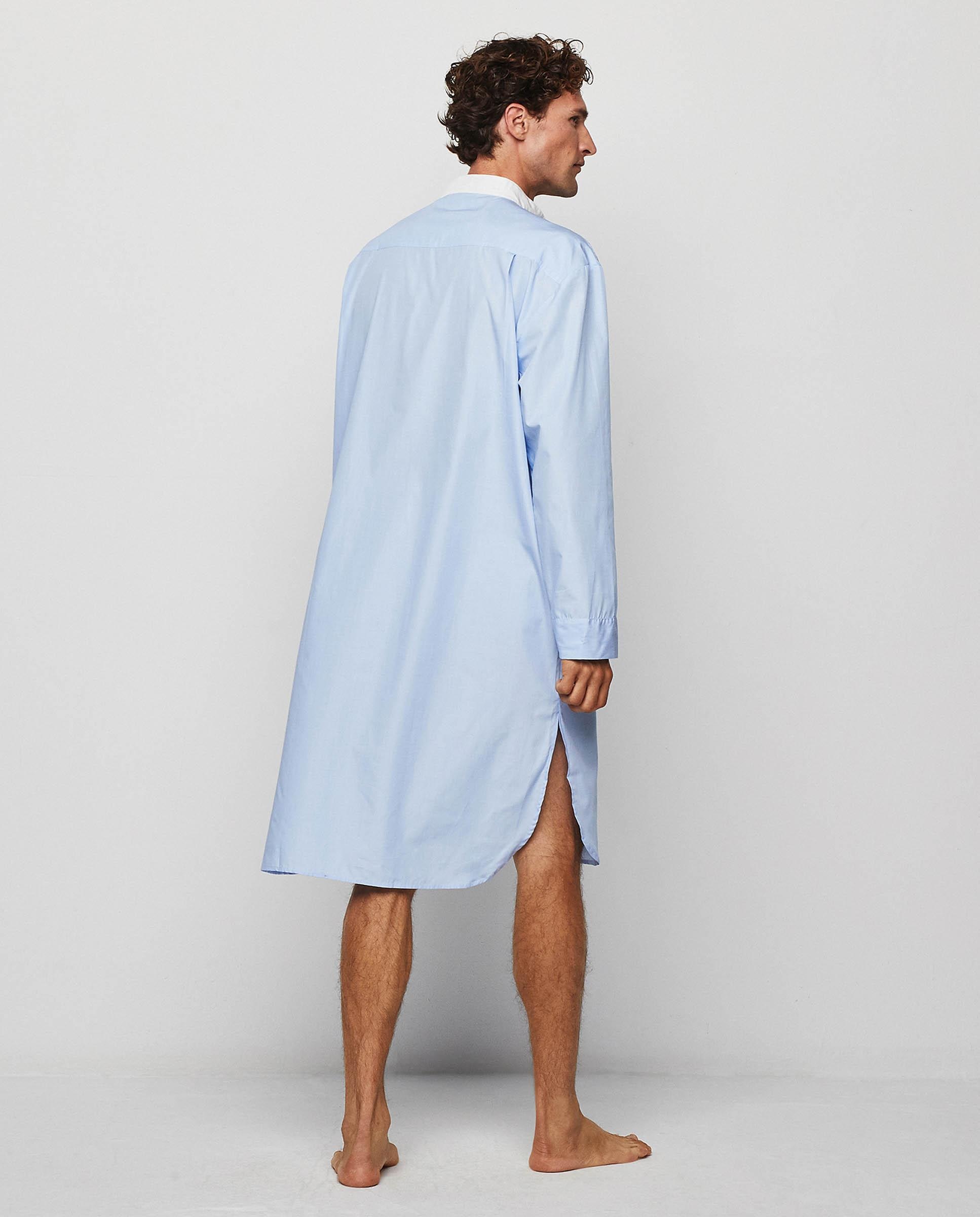 Camisola de Manga Comprida de Tecido Algodão Azul-claro-3